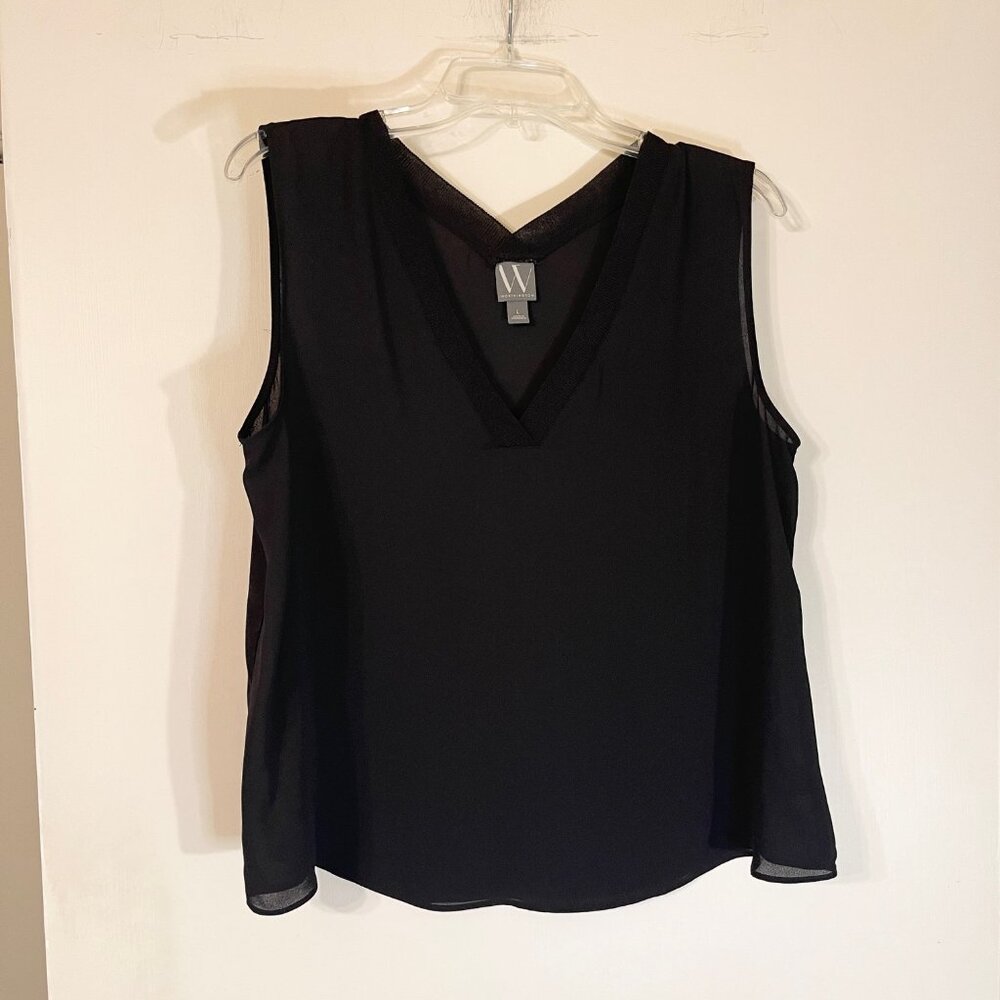 Worthington Black Sheer Sleeveless Blouse V-Neck Women’s Size Large